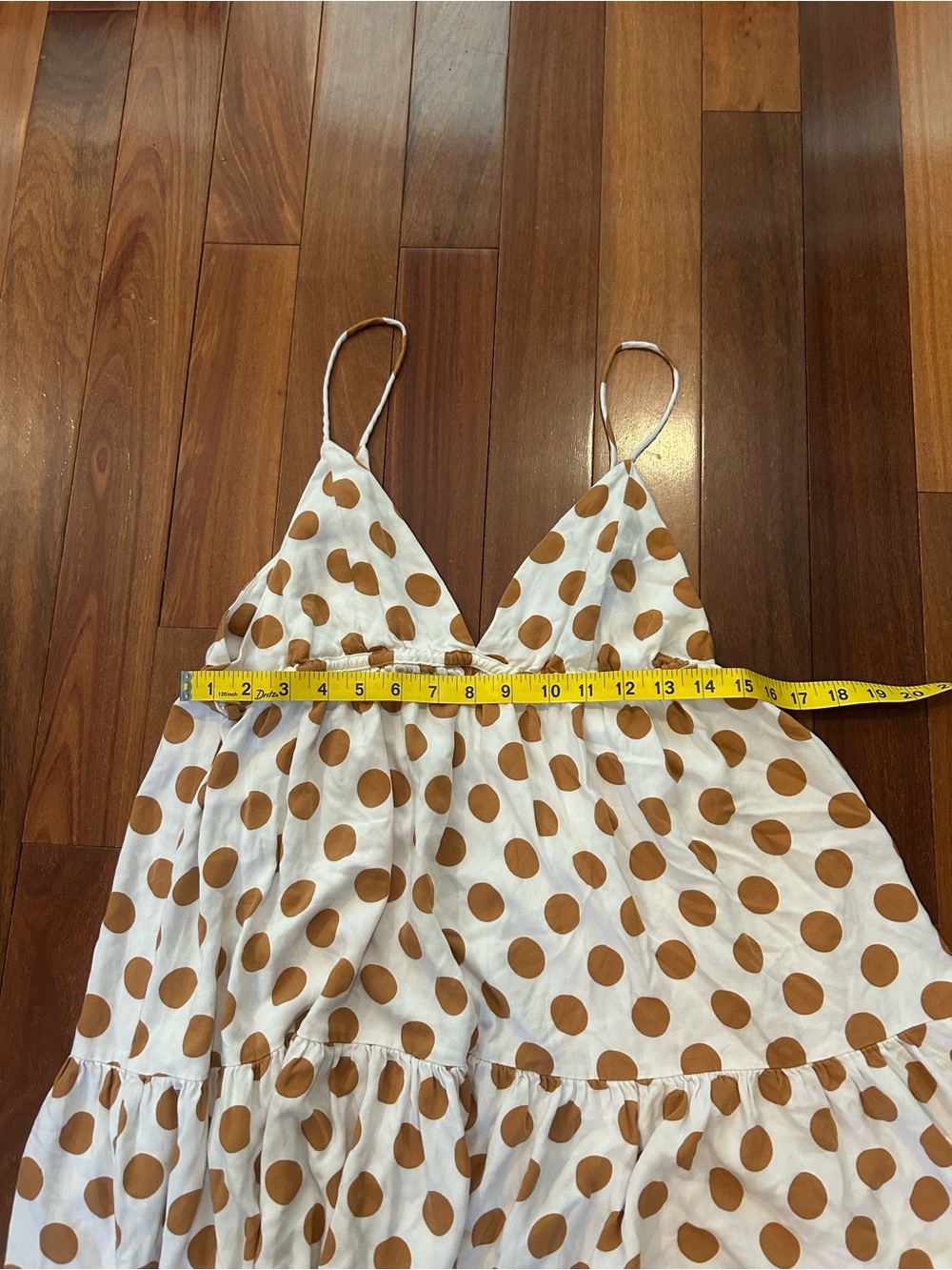 Cupshe White Spaghetti Straps Mini Dress with Gold/Brown Polka Dots size M - Picture 7 of 9